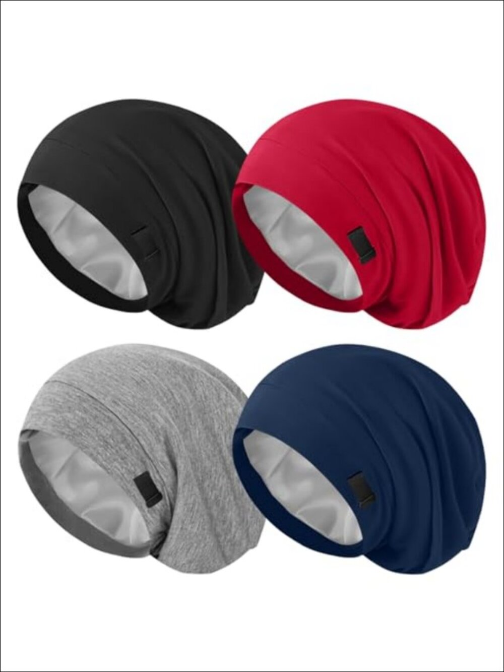 4 Pack Silk Satin Hair Bonnets Adjustable Sleep Cap for Curly Hair